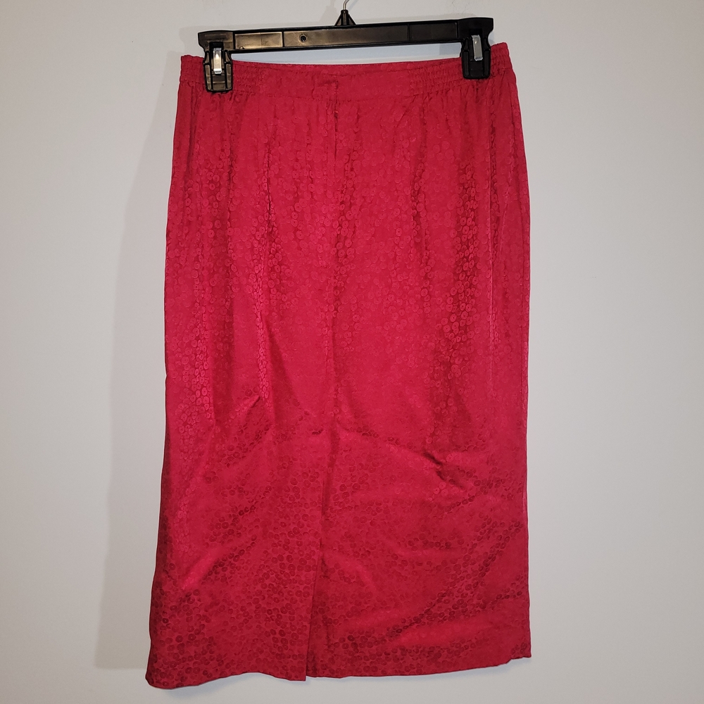 Vintage Silk Skirt Suit Anne Crimmins Hong Kong Red Jacquard Set 8 - Picture 15 of 15